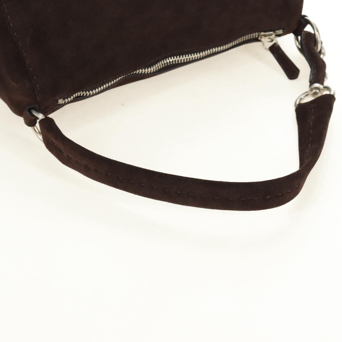 PRADA Shoulder Bag Suede Brown Silver Auth 190859SAV