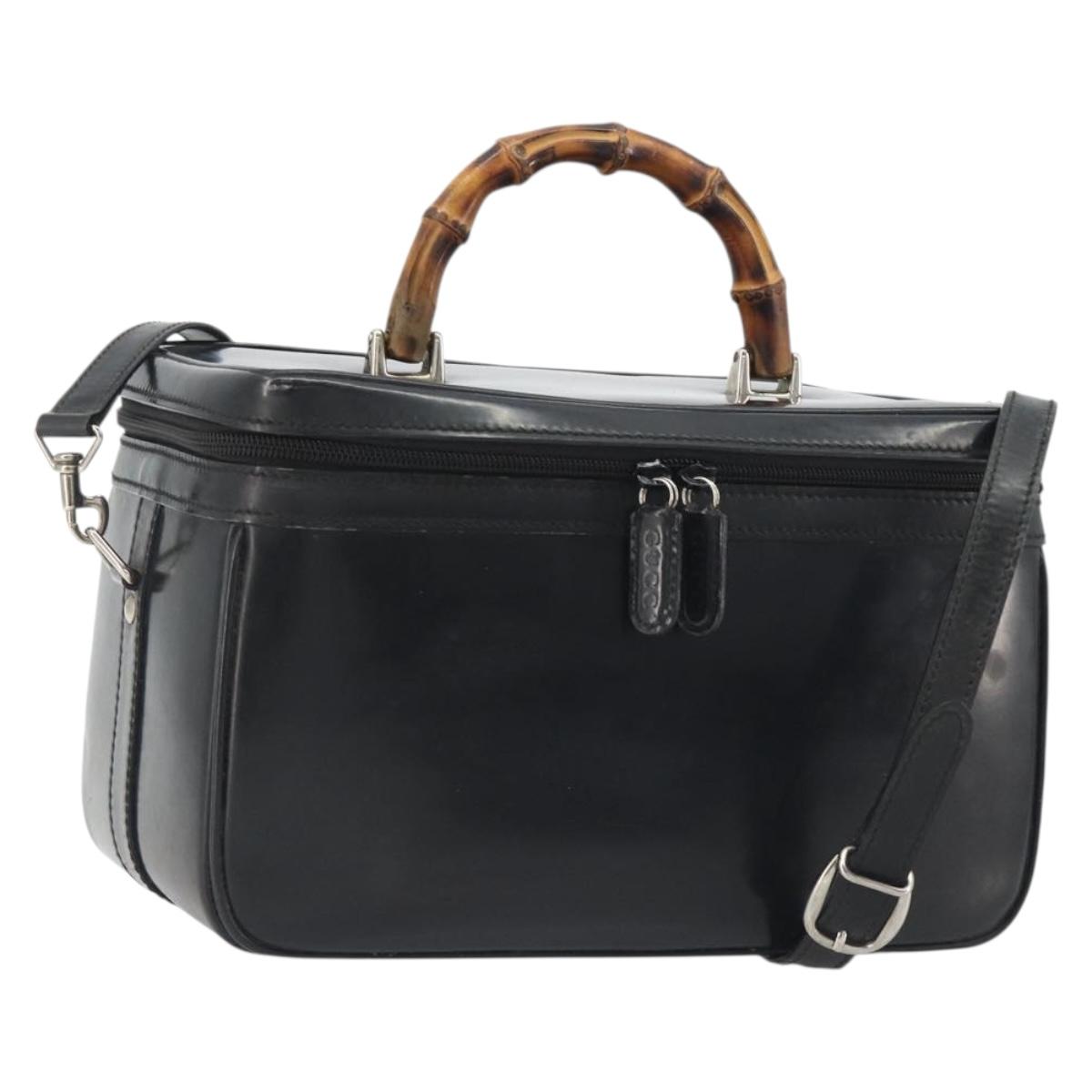 GUCCI Bamboo Hand Bag Patent Leather 2way Black Silver 013 122 2491 Auth 190862