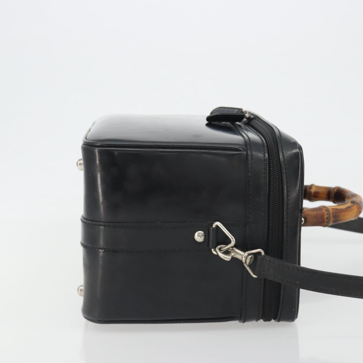 GUCCI Bamboo Hand Bag Patent Leather 2way Black Silver 013 122 2491 Auth 190862