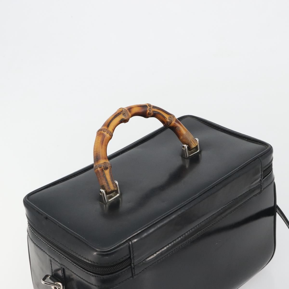 GUCCI Bamboo Hand Bag Patent Leather 2way Black Silver 013 122 2491 Auth 190862