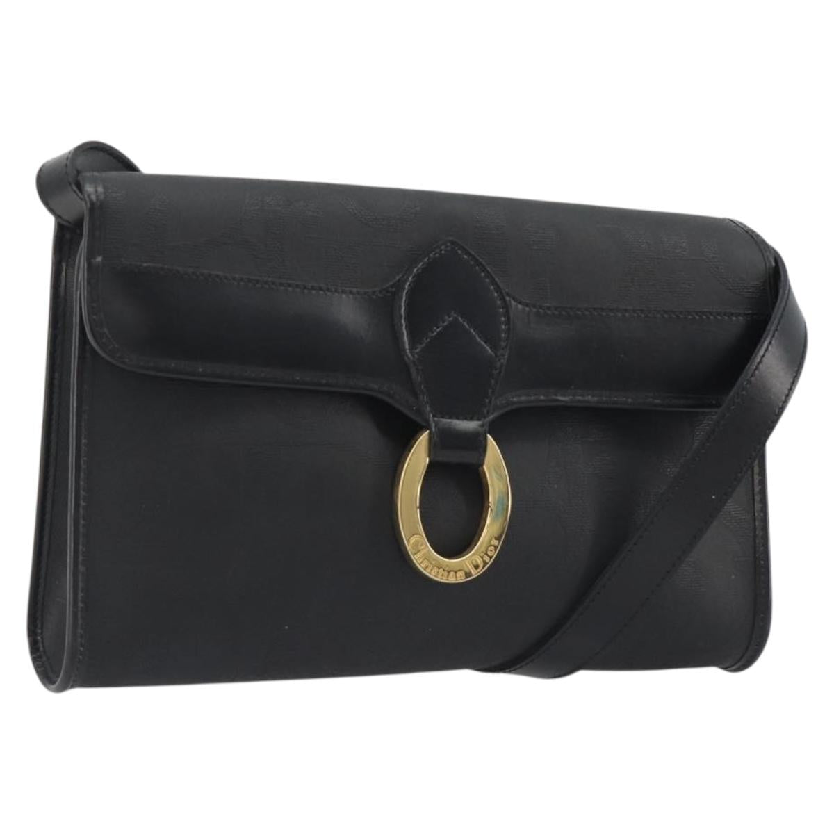 Christian Dior Trotter Canvas Shoulder Bag PVC Black Gold Auth 190867A