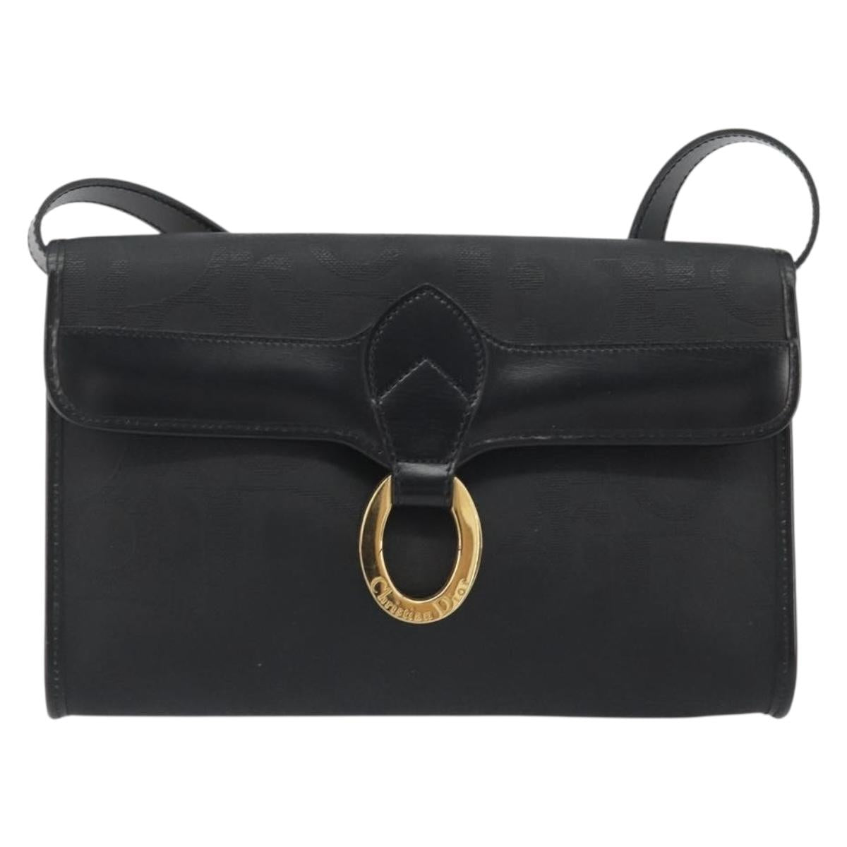 Christian Dior Trotter Canvas Shoulder Bag PVC Black Gold Auth 190867A