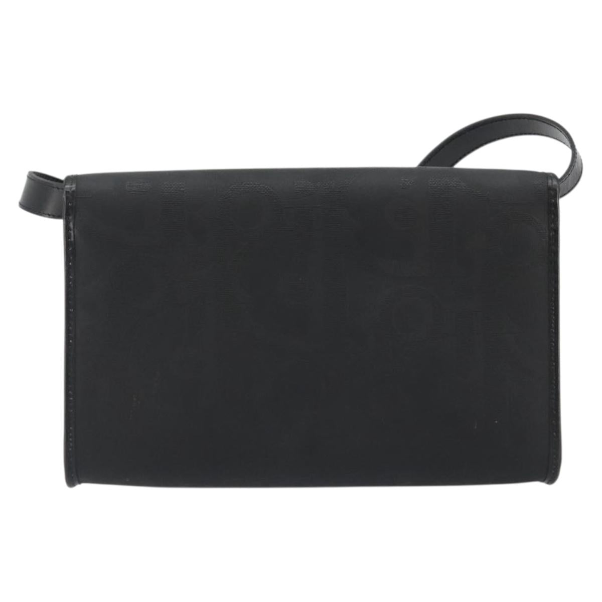 Christian Dior Trotter Canvas Shoulder Bag PVC Black Gold Auth 190867A