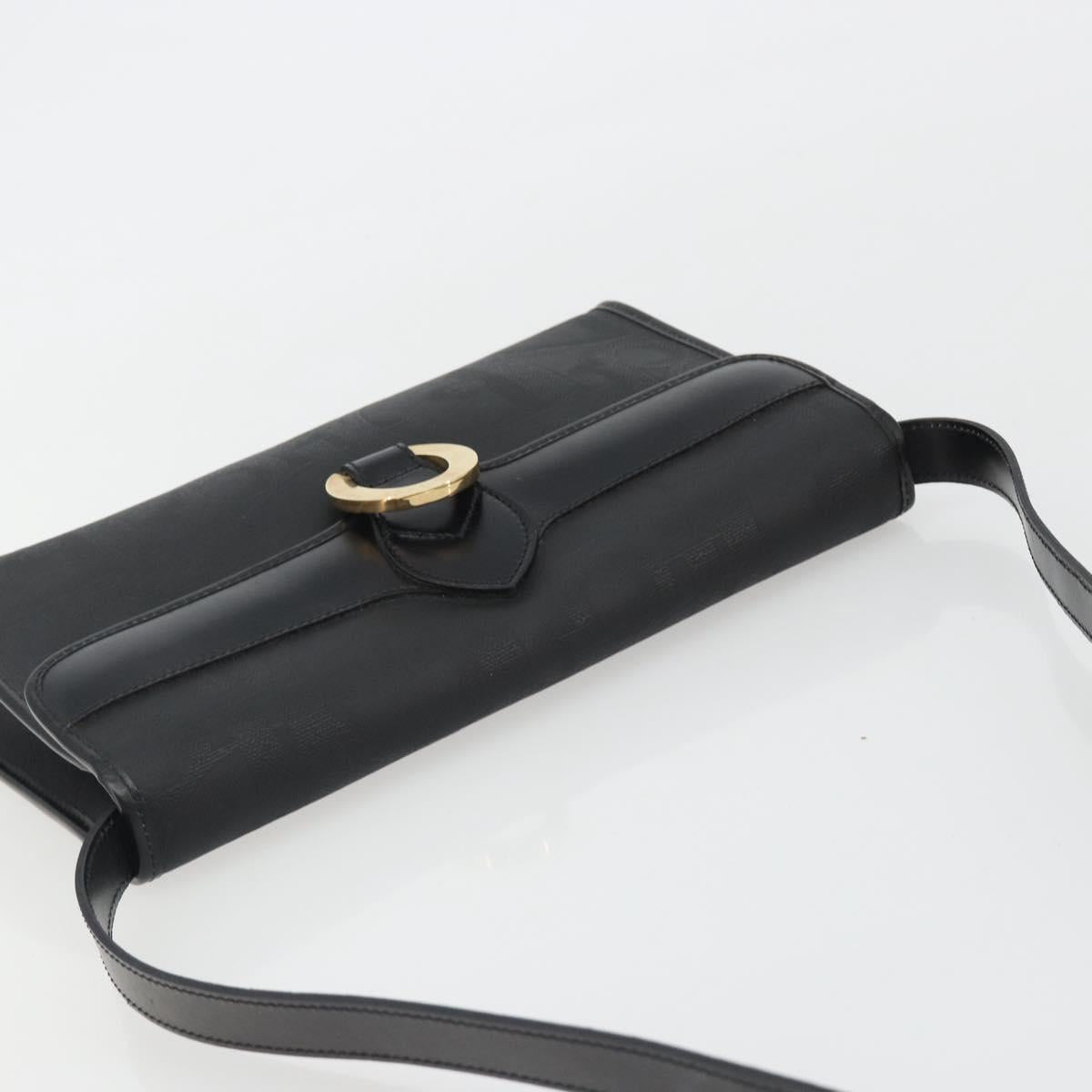 Christian Dior Trotter Canvas Shoulder Bag PVC Black Gold Auth 190867A
