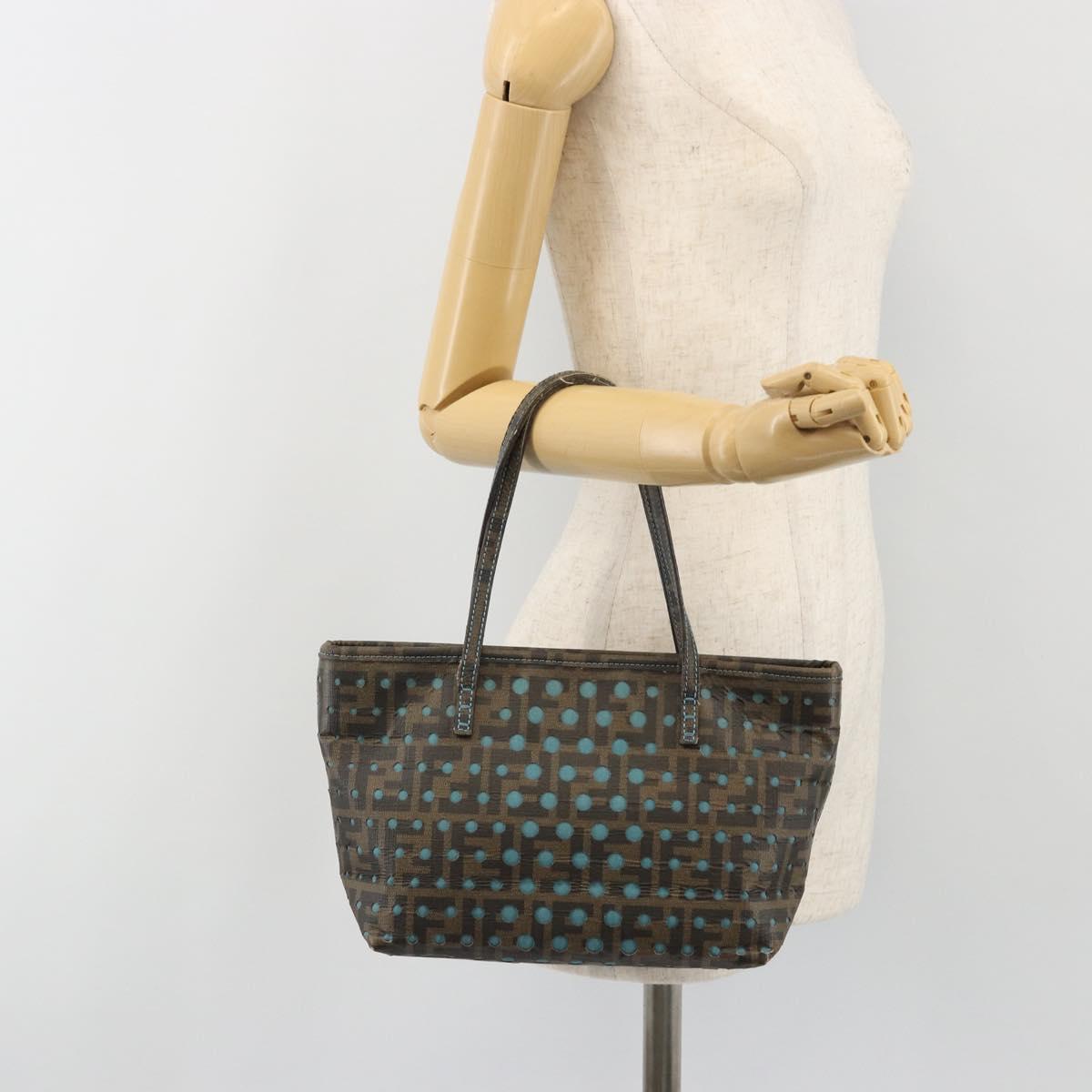 FENDI Zucca Canvas Hand Bag PVC Black Brown Auth 190868