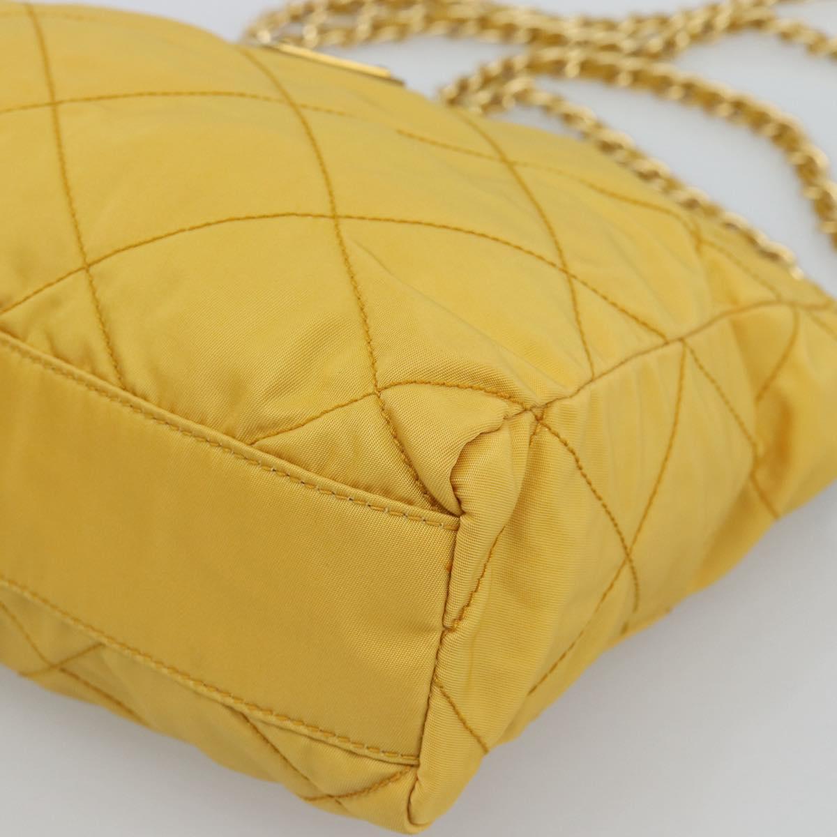 PRADA Chain Shoulder Bag Nylon Yellow Gold Auth 190869A