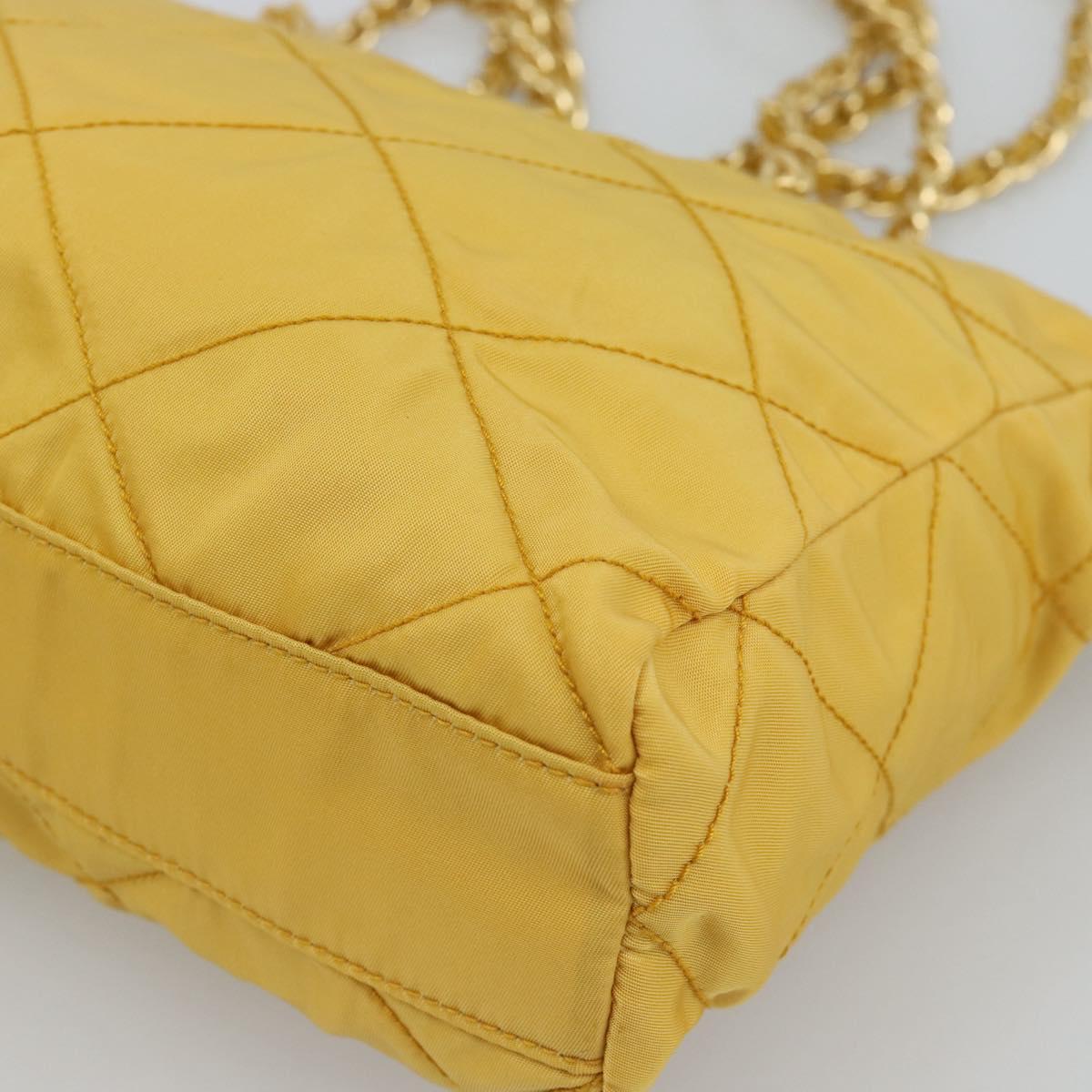PRADA Chain Shoulder Bag Nylon Yellow Gold Auth 190869A