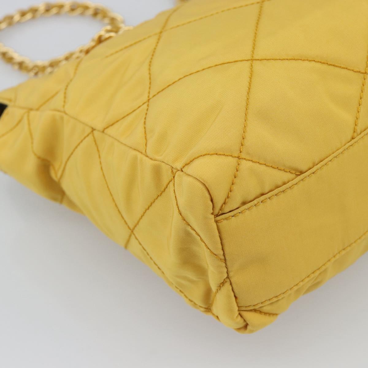 PRADA Chain Shoulder Bag Nylon Yellow Gold Auth 190869A