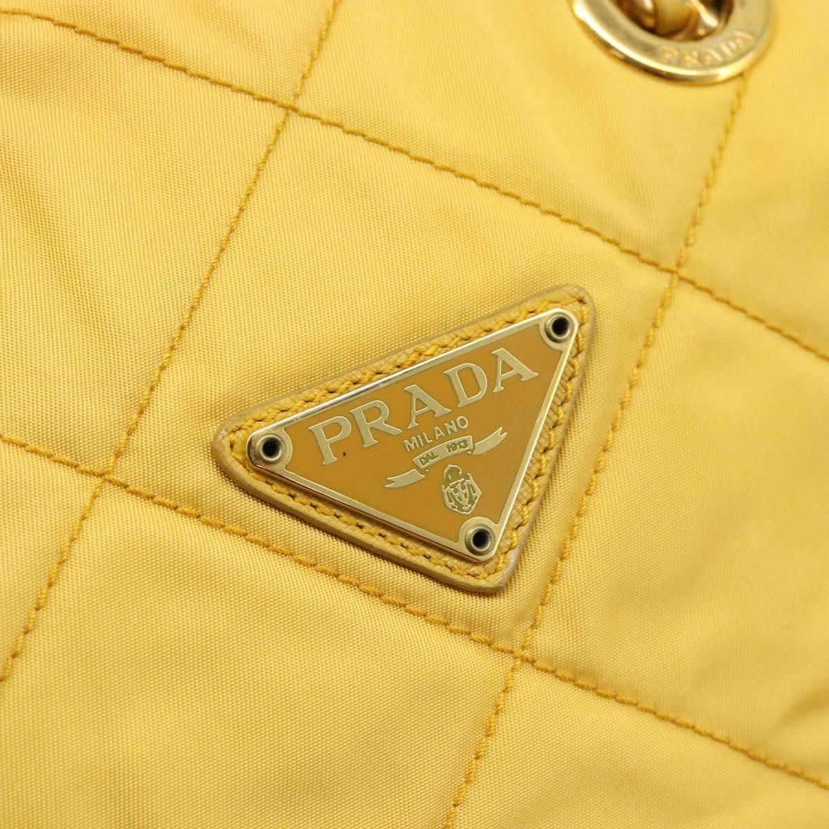 PRADA Chain Shoulder Bag Nylon Yellow Gold Auth 190869A