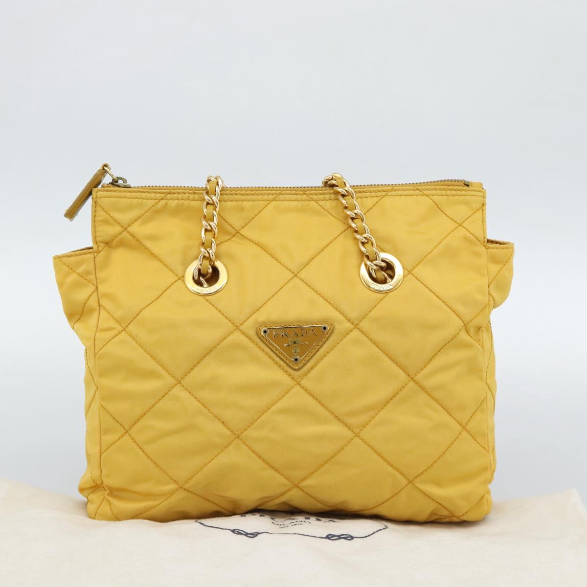 PRADA Chain Shoulder Bag Nylon Yellow Gold Auth 190869A