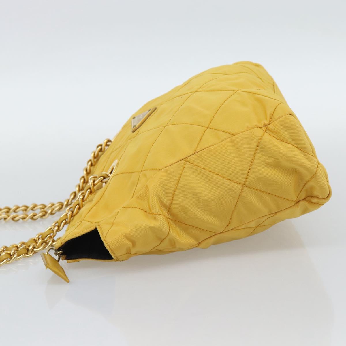 PRADA Chain Shoulder Bag Nylon Yellow Gold Auth 190869A
