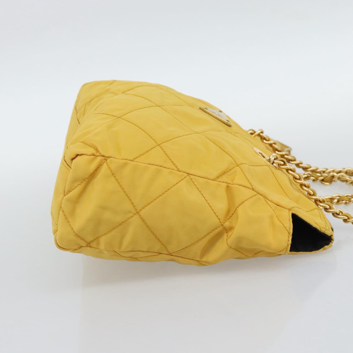 PRADA Chain Shoulder Bag Nylon Yellow Gold Auth 190869A