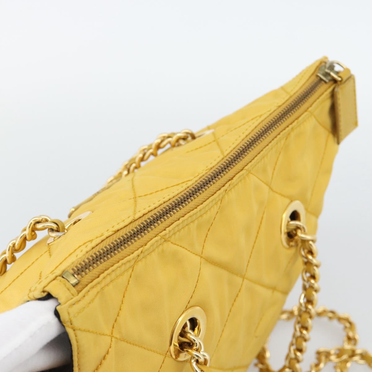 PRADA Chain Shoulder Bag Nylon Yellow Gold Auth 190869A