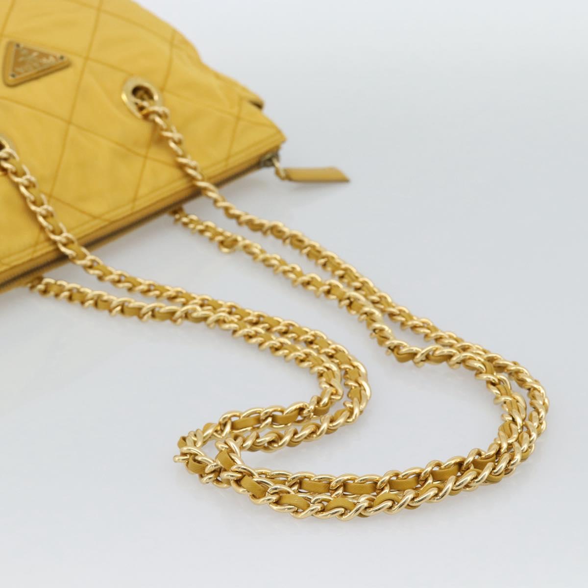 PRADA Chain Shoulder Bag Nylon Yellow Gold Auth 190869A