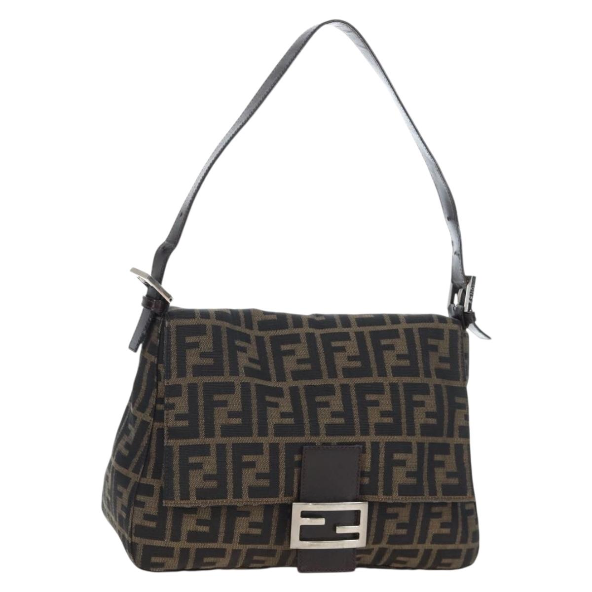 FENDI Zucca Canvas Mamma Baguette Tote Bag Brown Black Auth 190870SAV