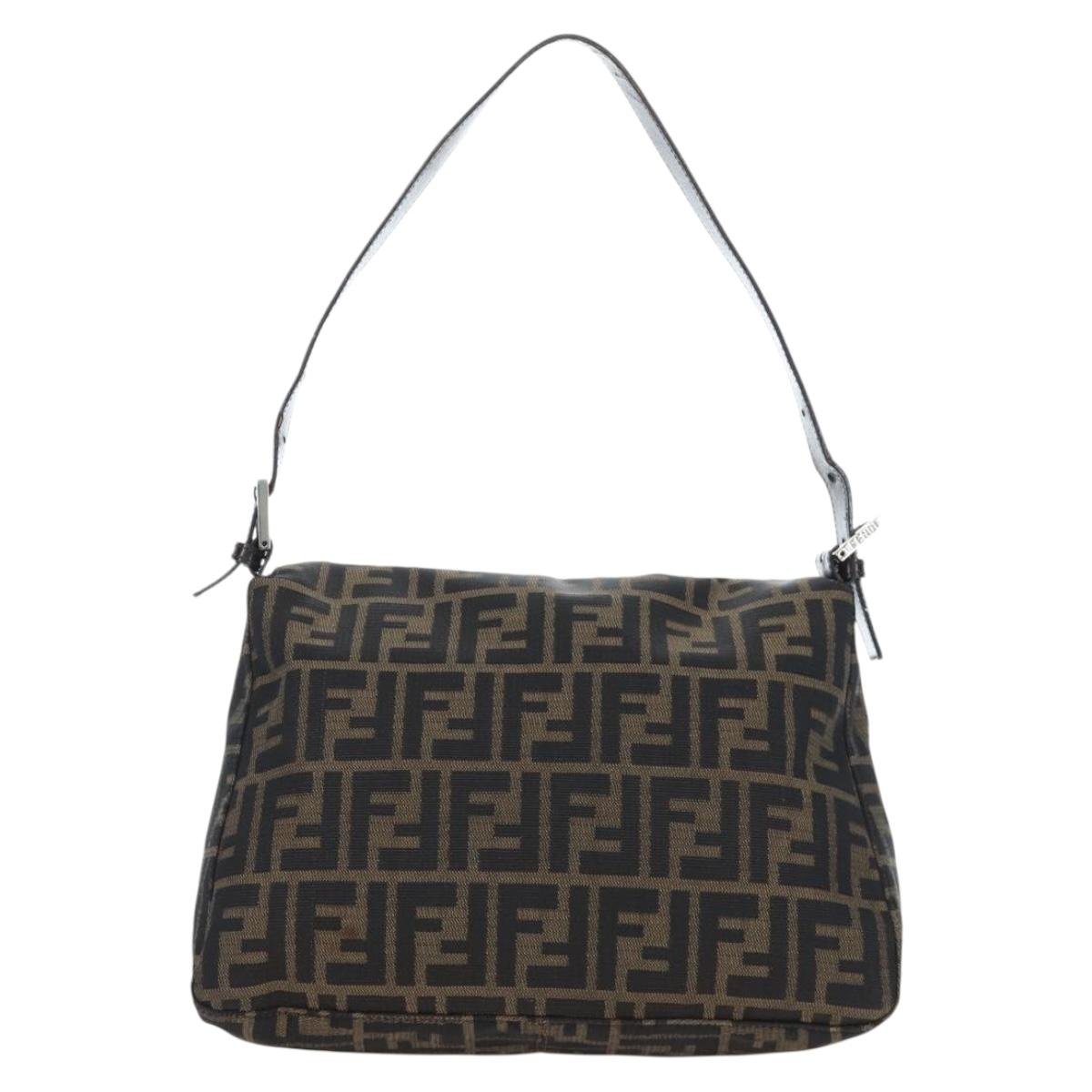 FENDI Zucca Canvas Mamma Baguette Tote Bag Brown Black Auth 190870SAV