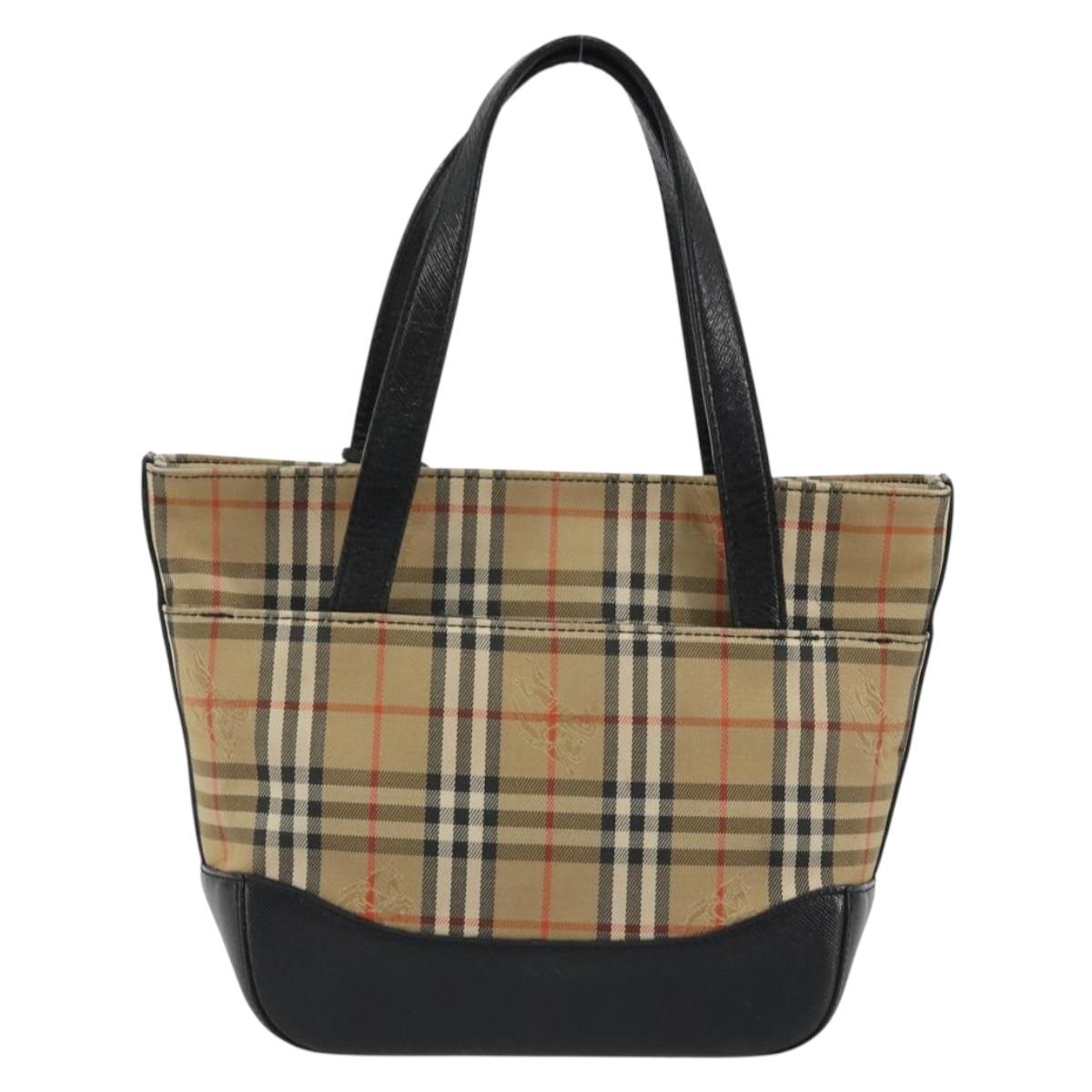 BURBERRY Nova Check Hand Bag Canvas Beige Gold Auth 190871A