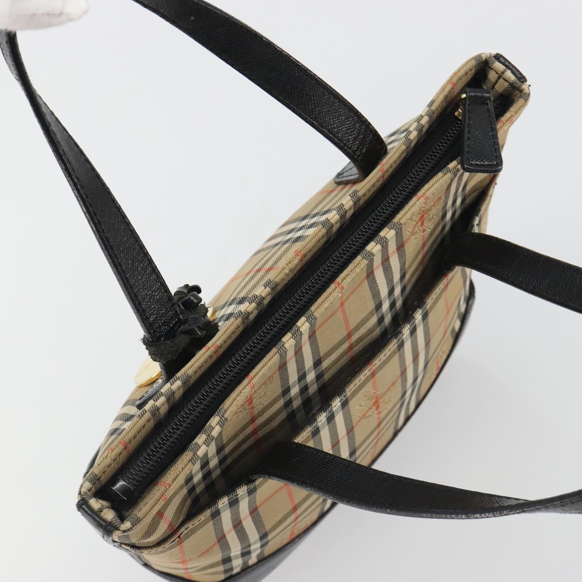 BURBERRY Nova Check Hand Bag Canvas Beige Gold Auth 190871A