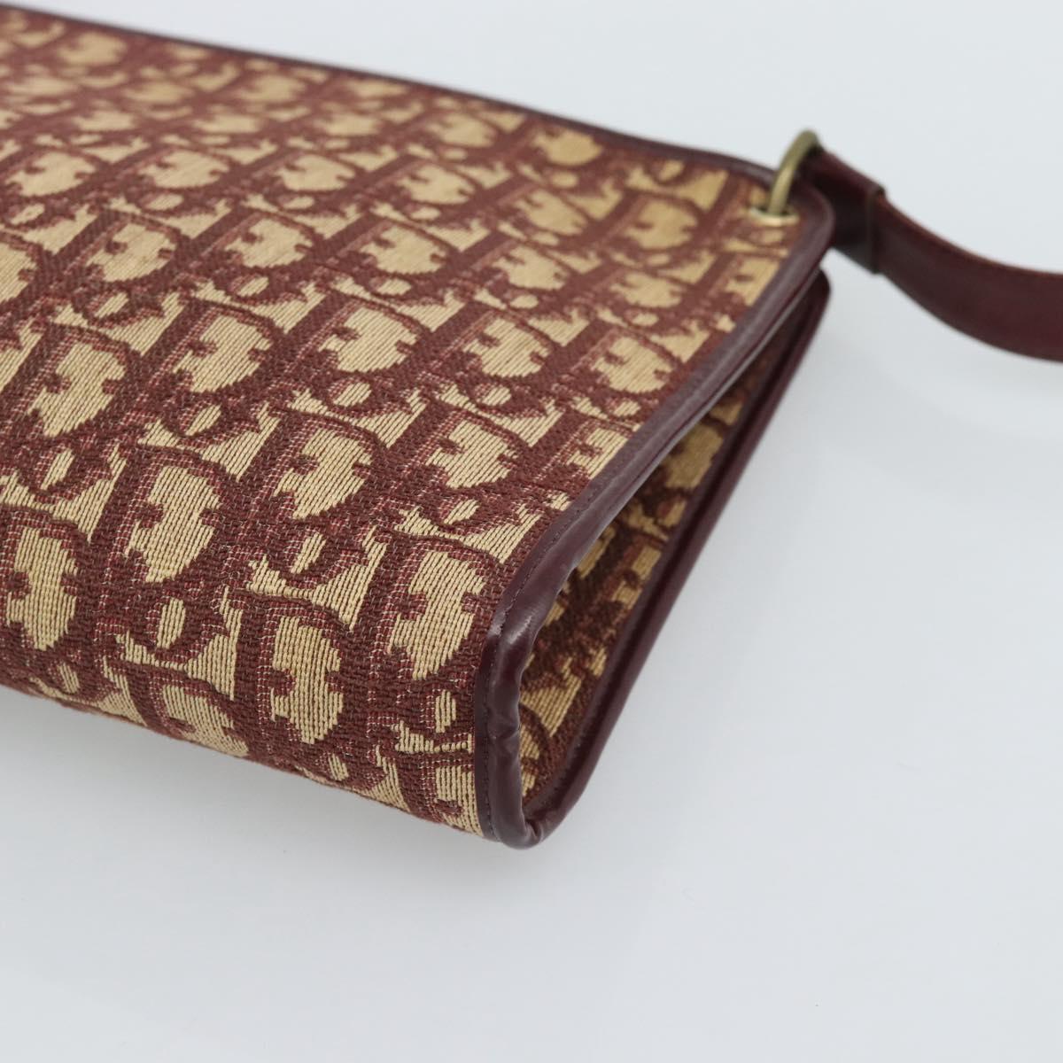 Christian Dior Trotter Canvas Shoulder Bag Red Gold Auth 190877A