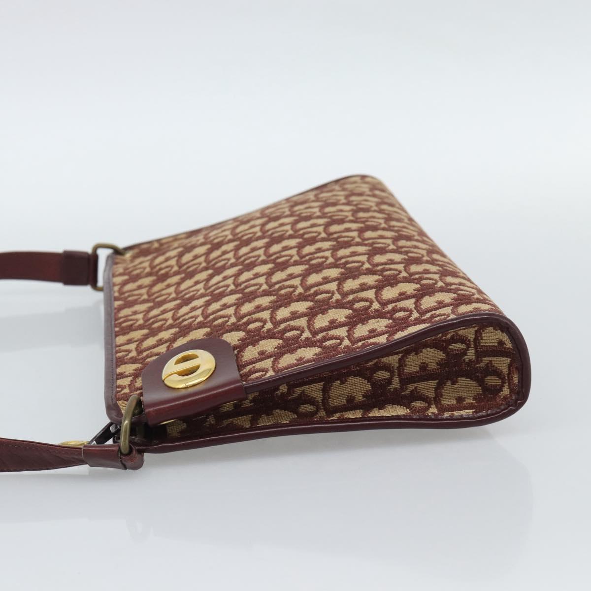 Christian Dior Trotter Canvas Shoulder Bag Red Gold Auth 190877A