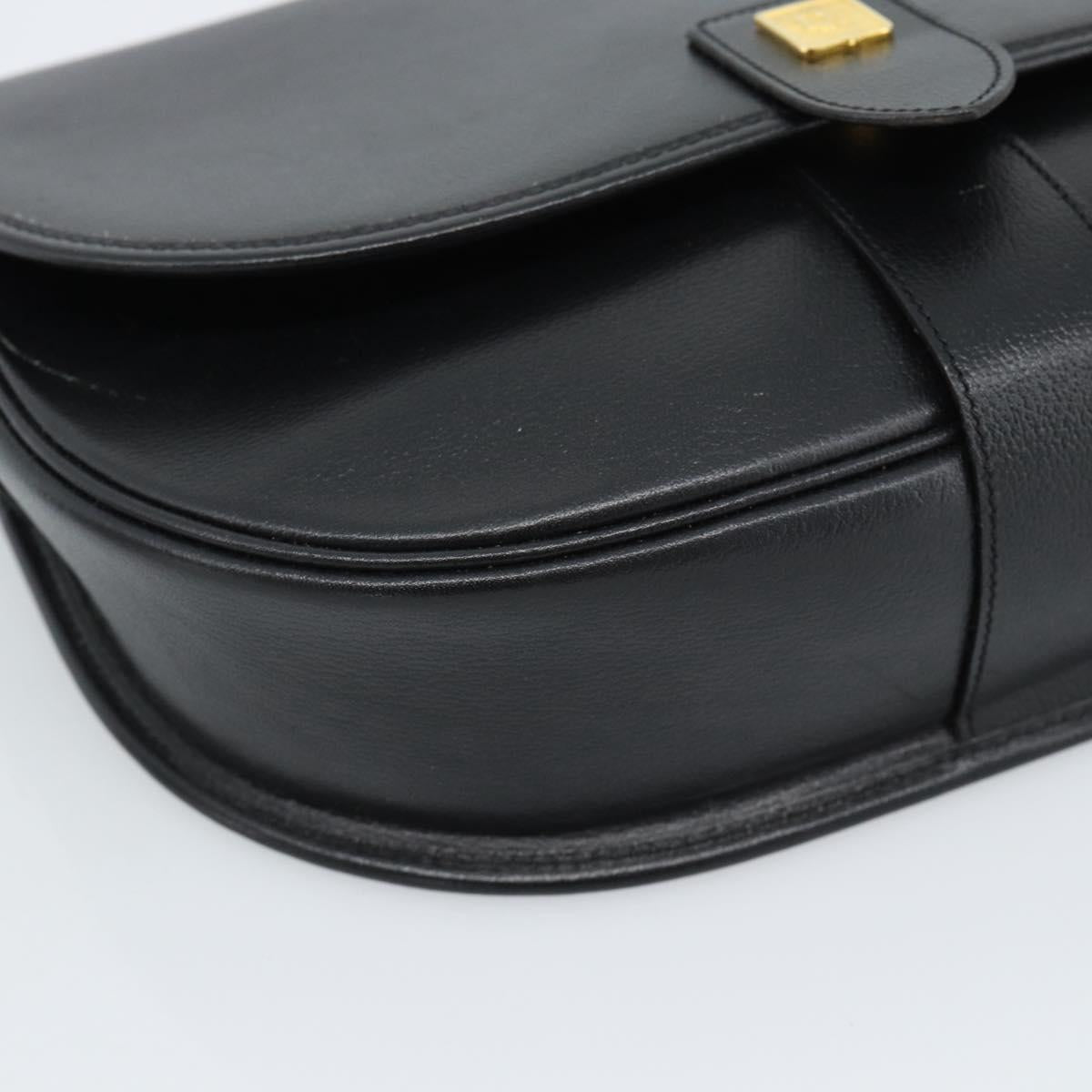 Christian Dior Shoulder Bag Leather Black Gold Auth 190880