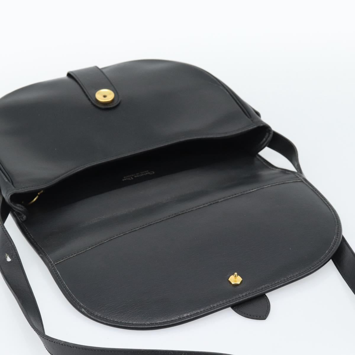 Christian Dior Shoulder Bag Leather Black Gold Auth 190880