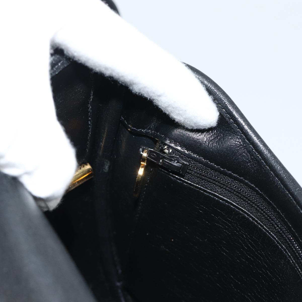 Christian Dior Shoulder Bag Leather Black Gold Auth 190880