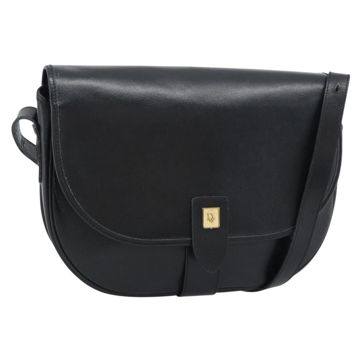 Christian Dior Shoulder Bag Leather Black Gold Auth 190880