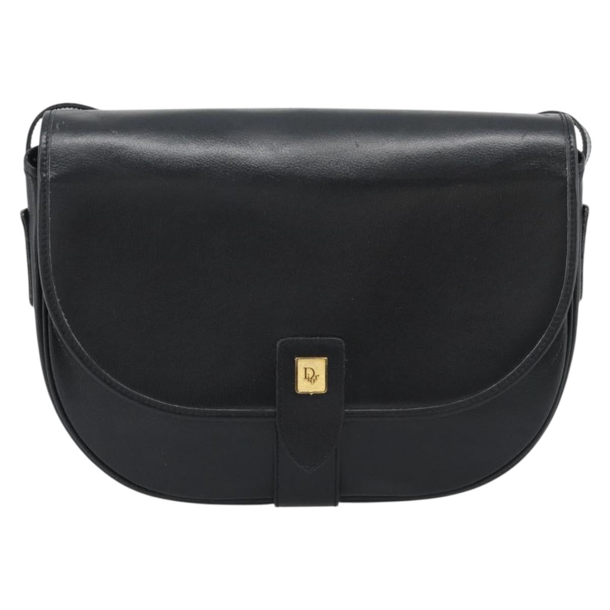 Christian Dior Shoulder Bag Leather Black Gold Auth 190880