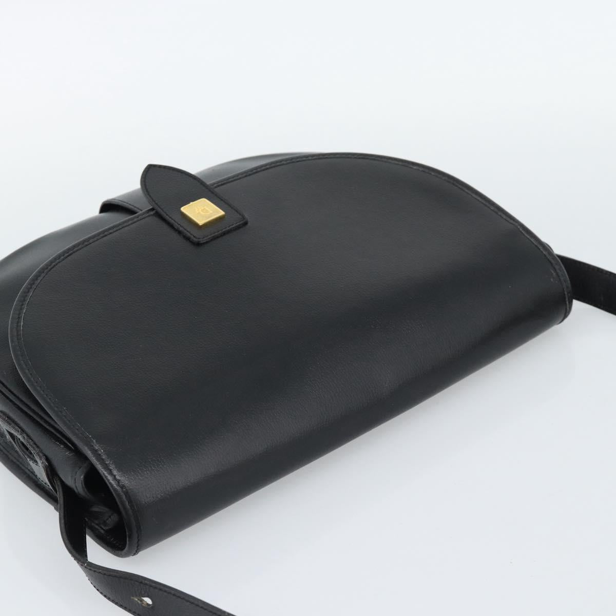 Christian Dior Shoulder Bag Leather Black Gold Auth 190880