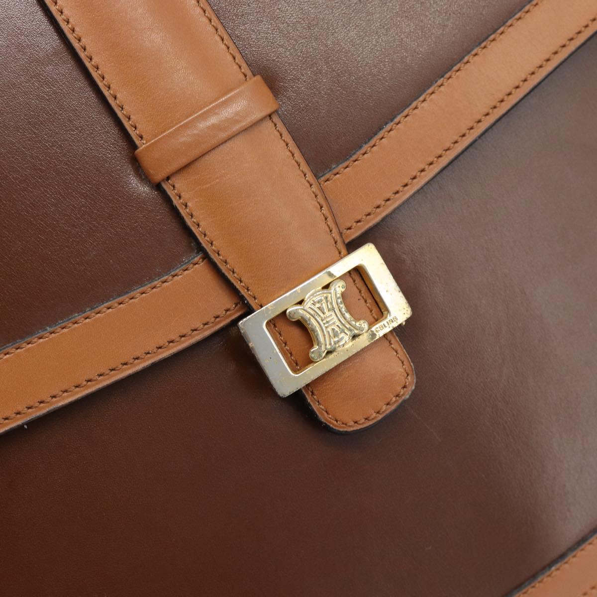 CELINE Hand Bag Leather 2way Brown Gold Auth 190881