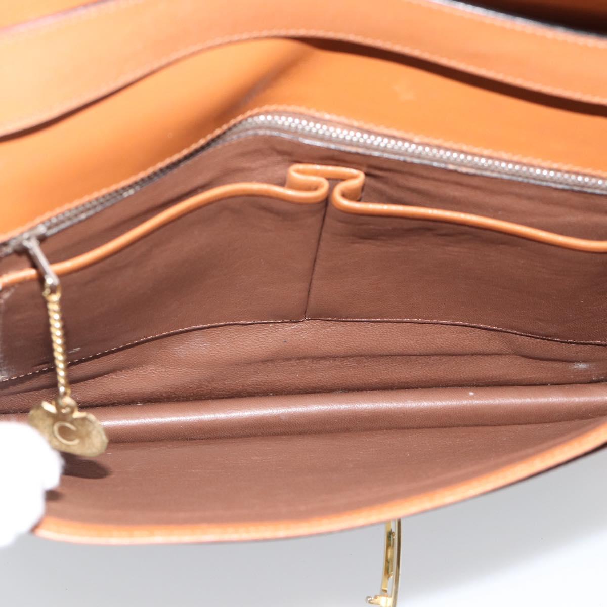 CELINE Hand Bag Leather 2way Brown Gold Auth 190881