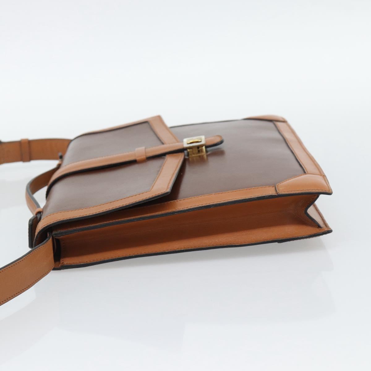 CELINE Hand Bag Leather 2way Brown Gold Auth 190881