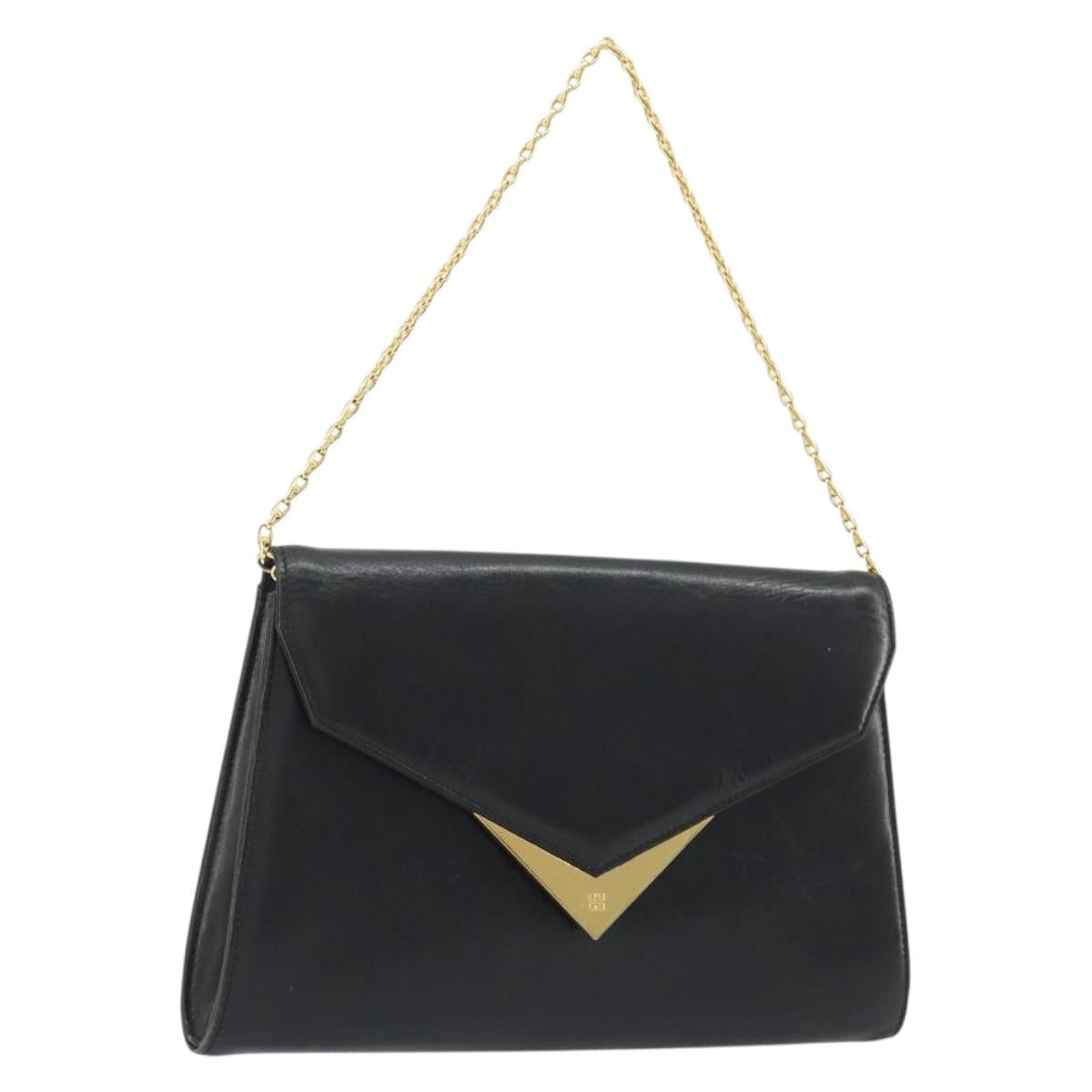 GIVENCHY Chain Shoulder Bag Leather Black Gold Auth 190882