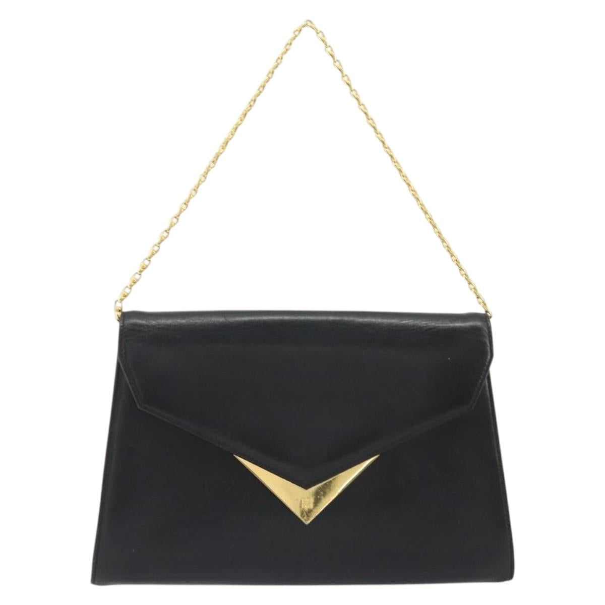 GIVENCHY Chain Shoulder Bag Leather Black Gold Auth 190882