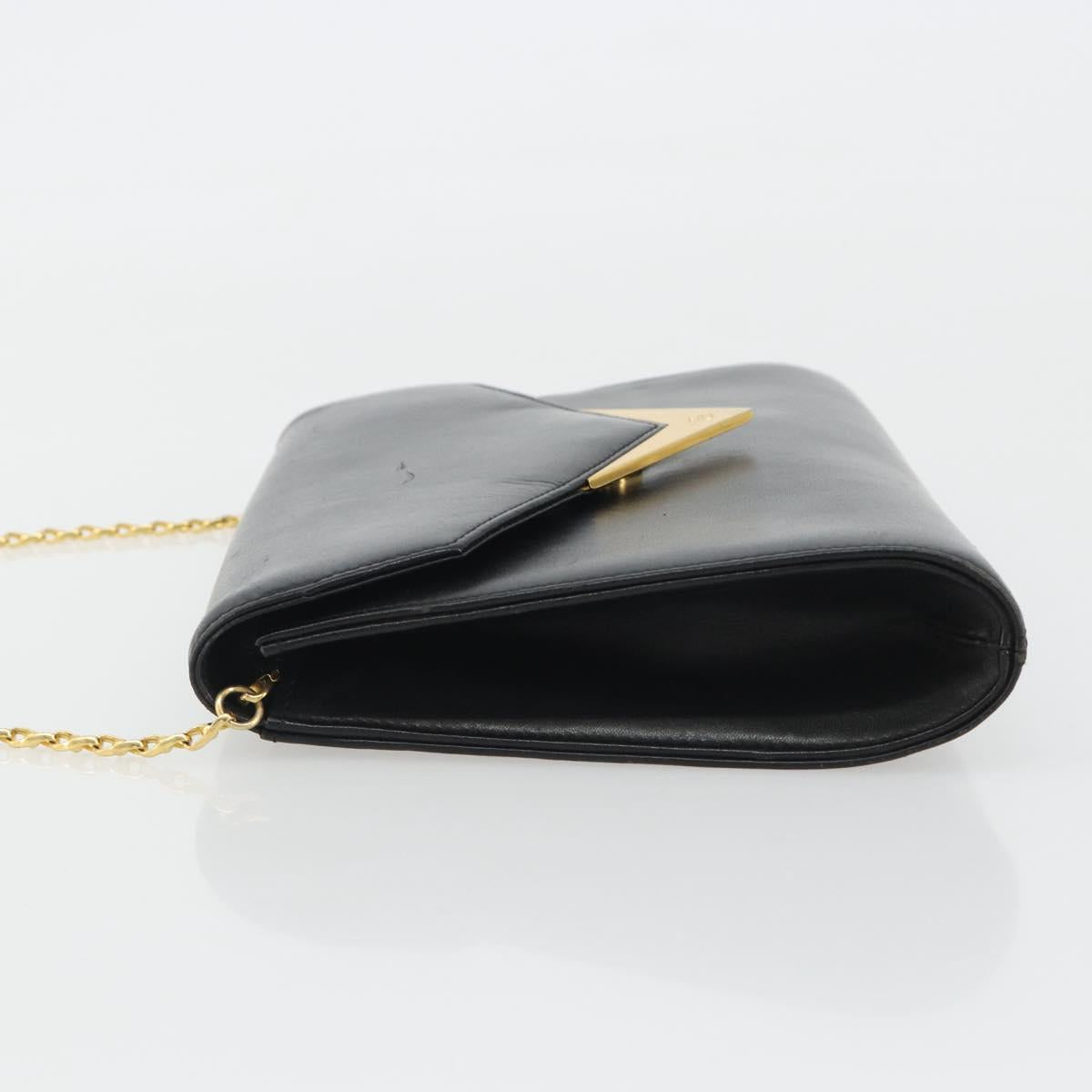 GIVENCHY Chain Shoulder Bag Leather Black Gold Auth 190882