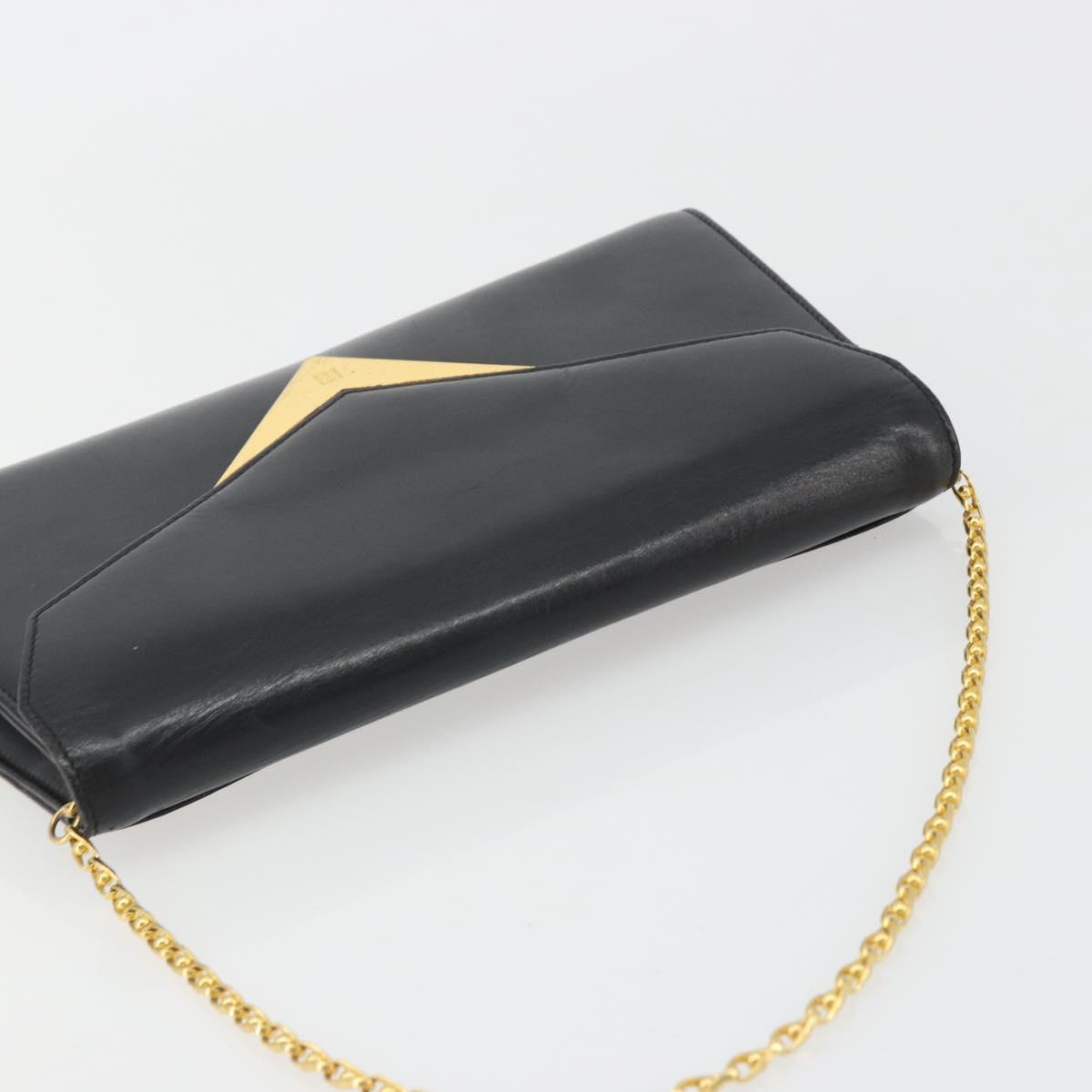 GIVENCHY Chain Shoulder Bag Leather Black Gold Auth 190882