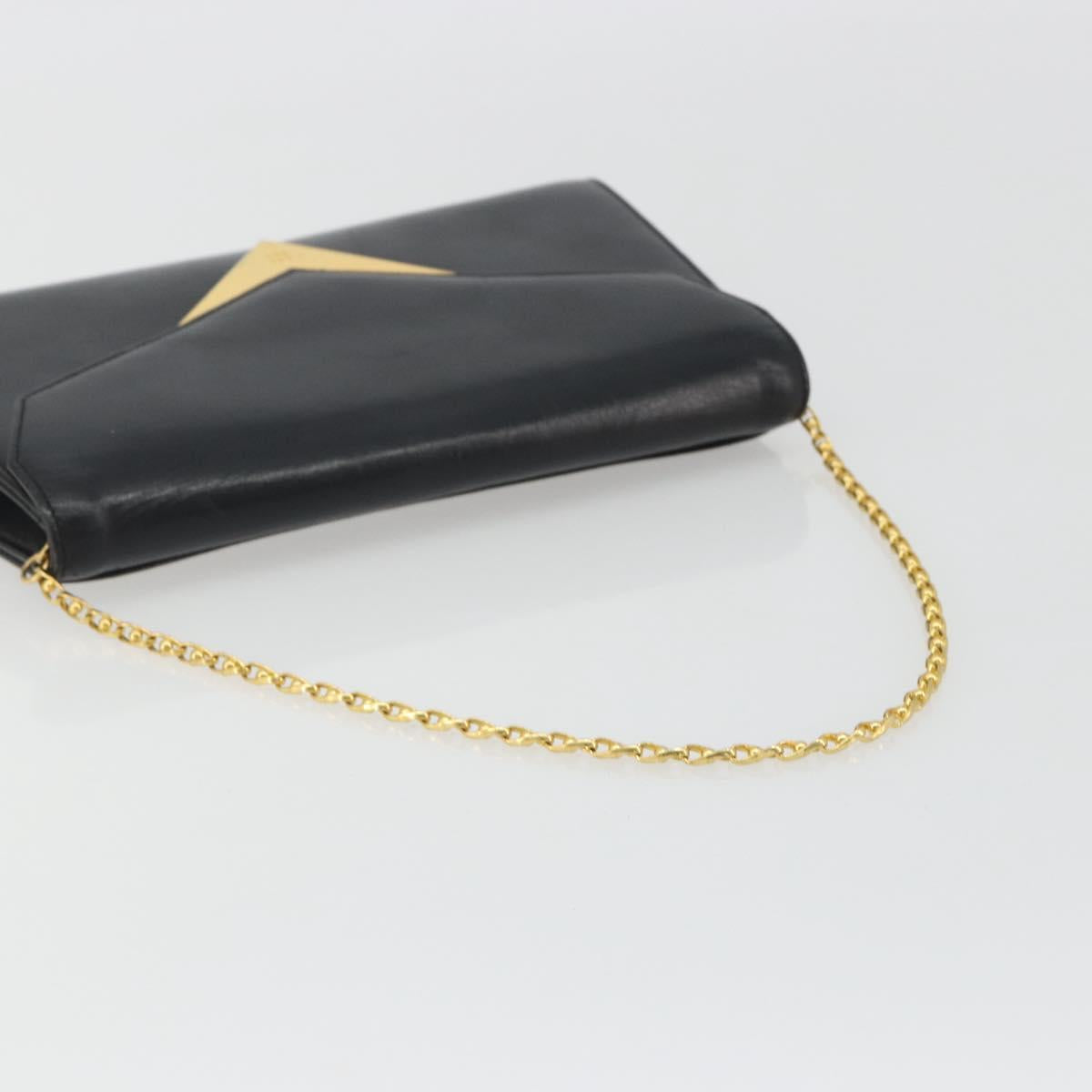 GIVENCHY Chain Shoulder Bag Leather Black Gold Auth 190882