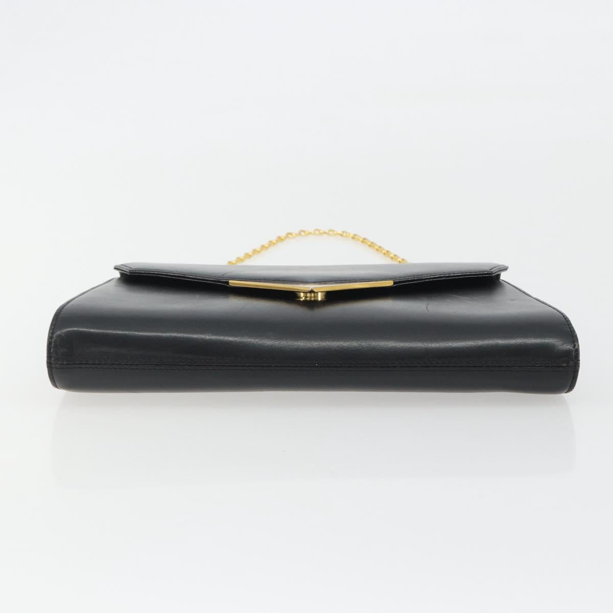GIVENCHY Chain Shoulder Bag Leather Black Gold Auth 190882