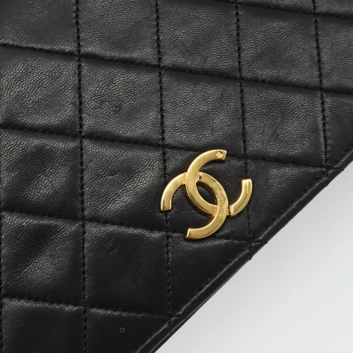 CHANEL Matelasse Chain Shoulder Bag Lamb Skin Black Gold CC Auth 190883