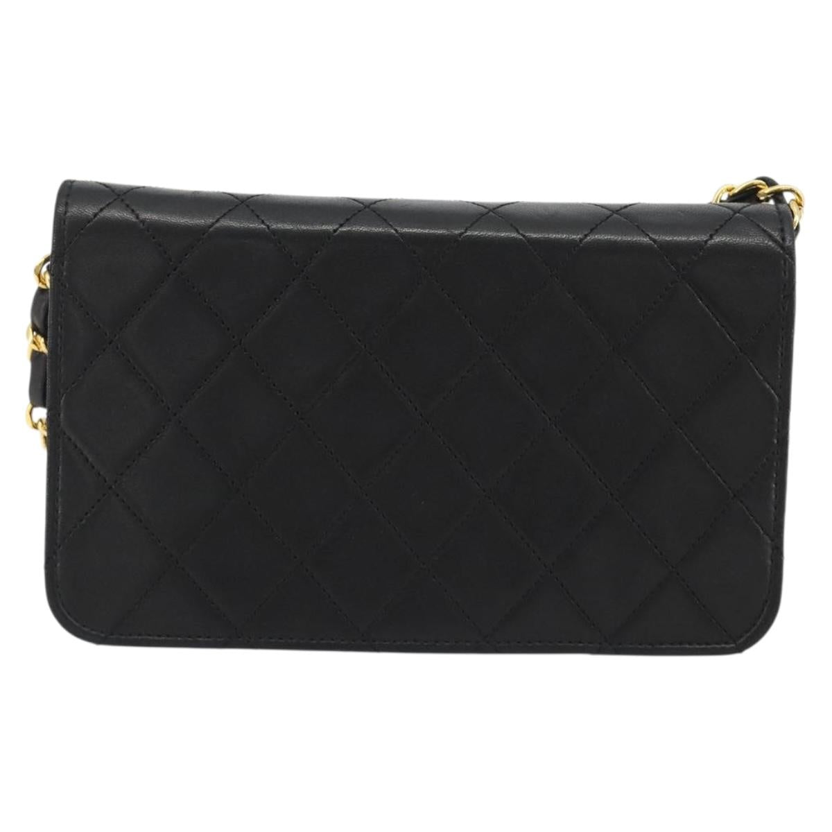 CHANEL Matelasse Chain Shoulder Bag Lamb Skin Black Gold CC Auth 190883