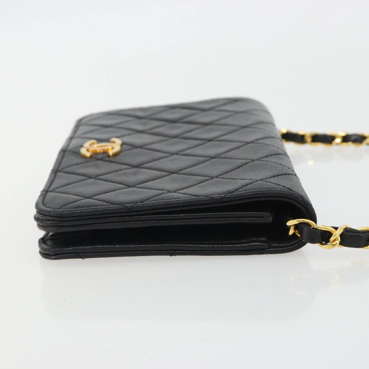 CHANEL Matelasse Chain Shoulder Bag Lamb Skin Black Gold CC Auth 190883