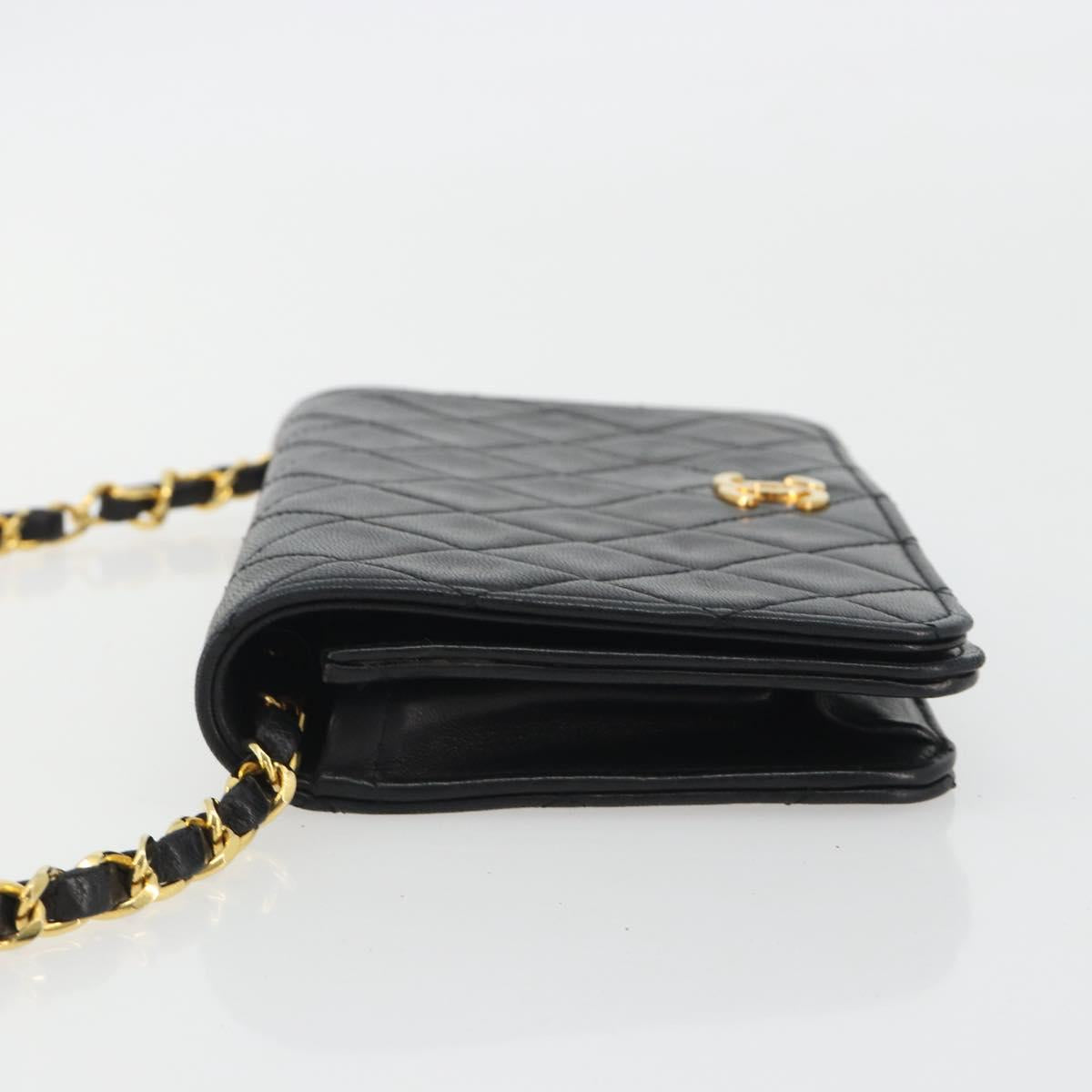 CHANEL Matelasse Chain Shoulder Bag Lamb Skin Black Gold CC Auth 190883