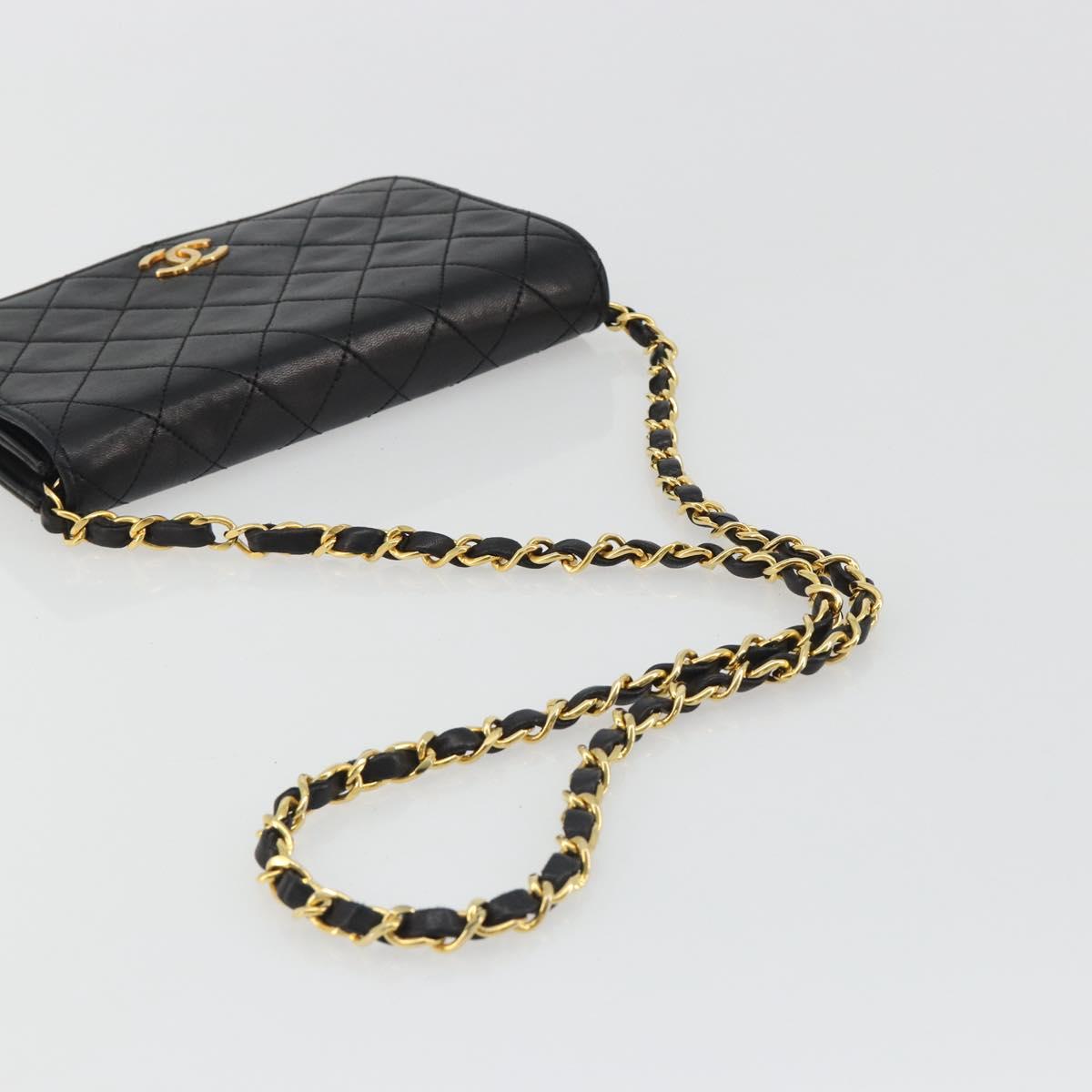 CHANEL Matelasse Chain Shoulder Bag Lamb Skin Black Gold CC Auth 190883