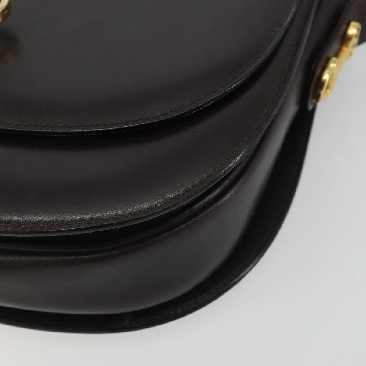 GUCCI Shoulder Bag Leather Brown Gold Auth 190885