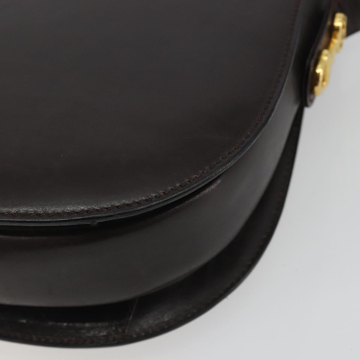 GUCCI Shoulder Bag Leather Brown Gold Auth 190885