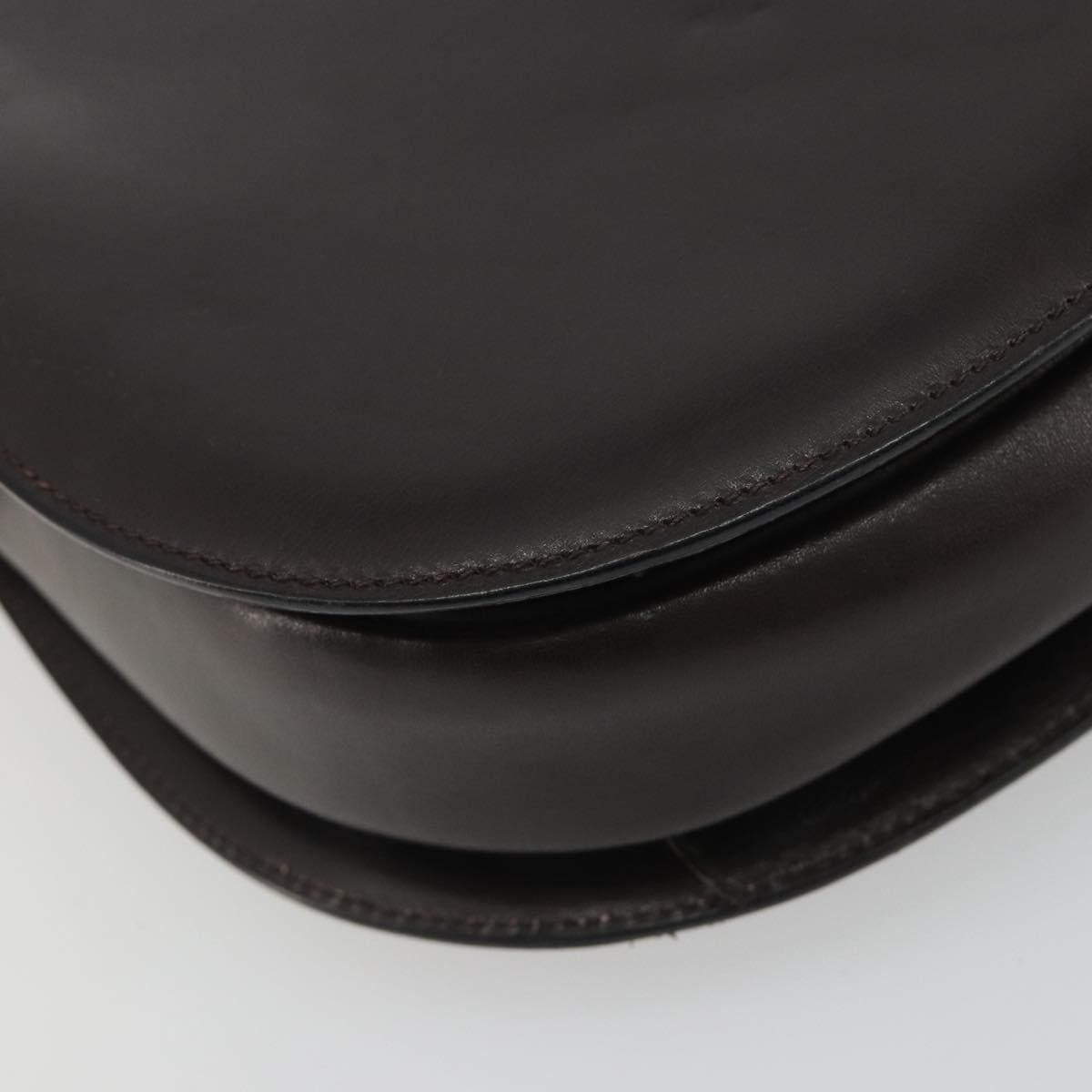 GUCCI Shoulder Bag Leather Brown Gold Auth 190885