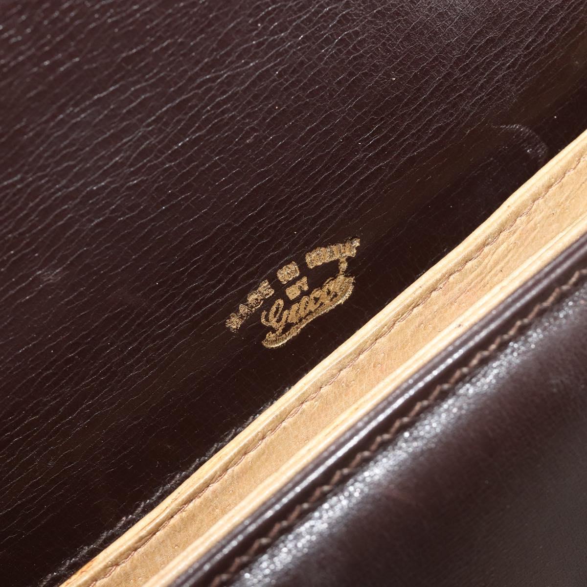 GUCCI Shoulder Bag Leather Brown Gold Auth 190885