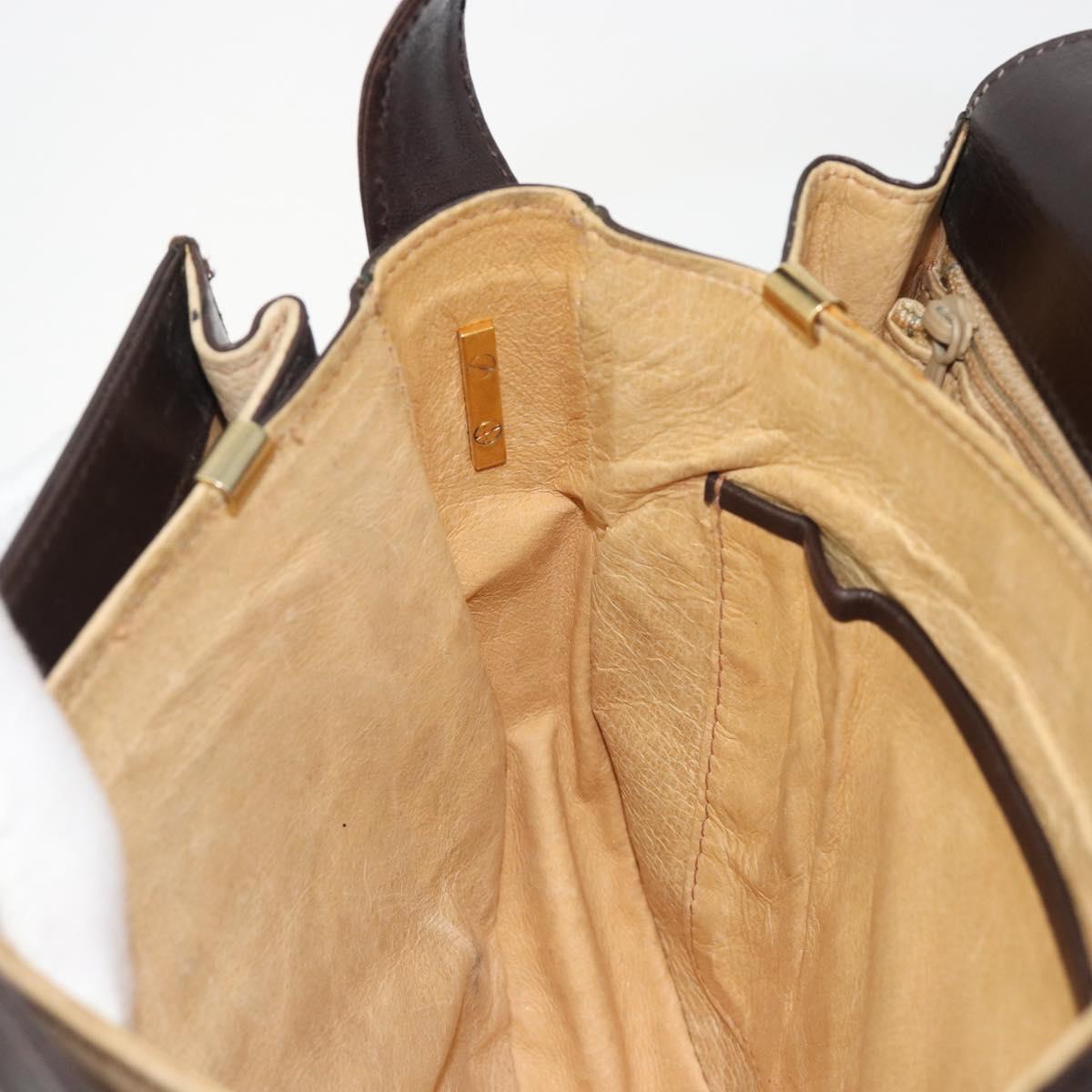 GUCCI Shoulder Bag Leather Brown Gold Auth 190885