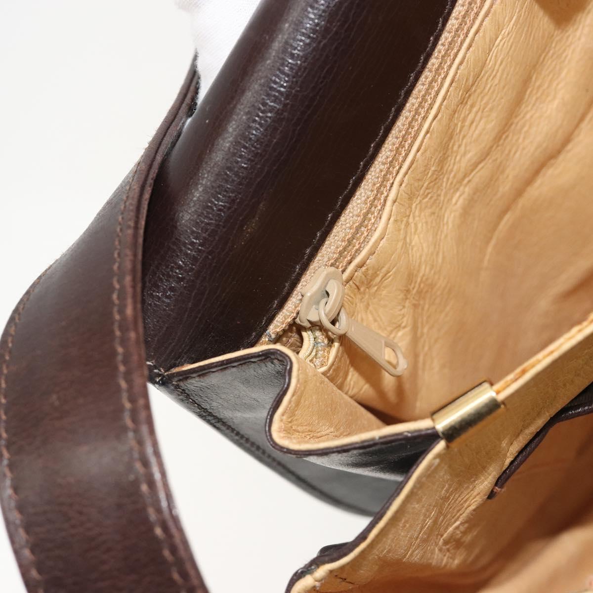GUCCI Shoulder Bag Leather Brown Gold Auth 190885